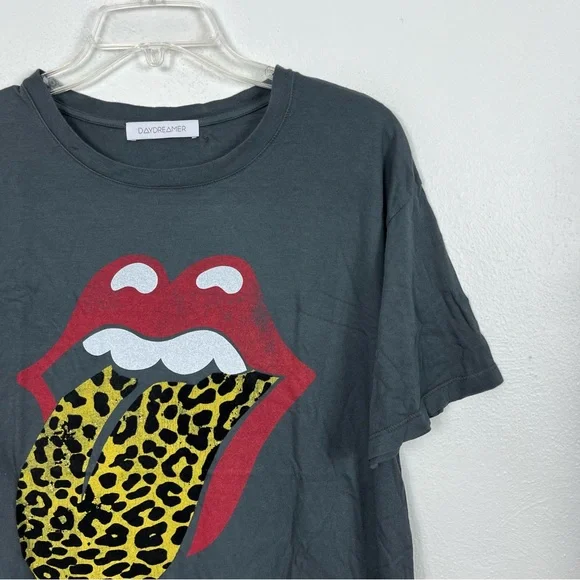 Daydreamer Rolling Stones Leopard Tongue Crewneck Graphic Tee - Picture 3 of 9
